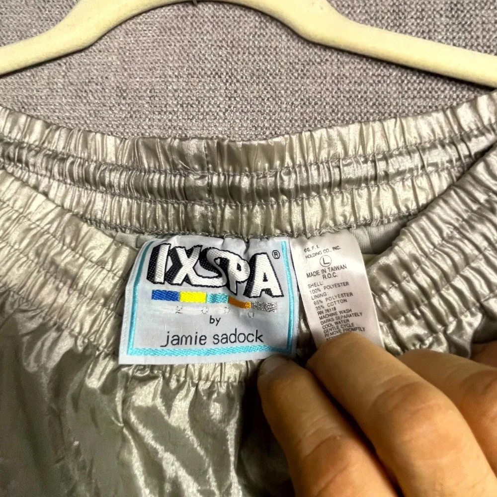 Ixspa by Jamie Sadock Windbreaker Pants Mens Large Metallic Silver Tapered Leg